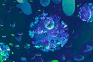 Blue infectious coronavirus outbreak pathogen