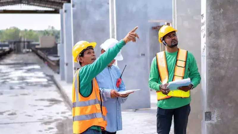international students on construction site after undertaking construction induction course with white card training online