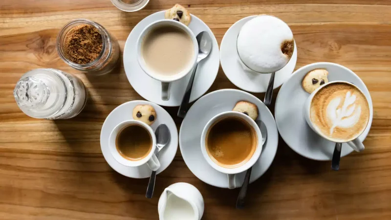 A selection of different styles of coffee drinks to help explain tannins